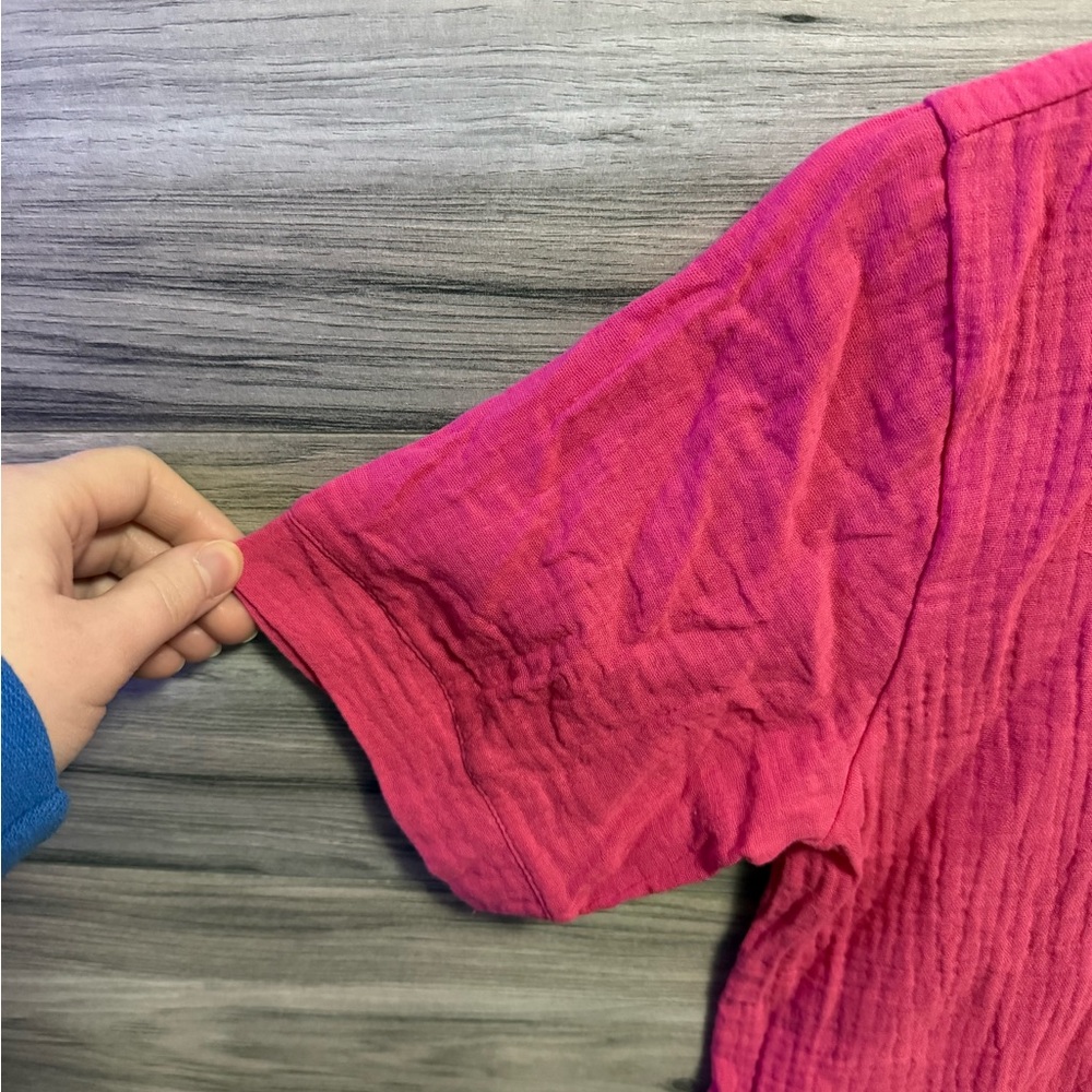 NWT Sincerely Jules 100% cotton hot pink short sleeve button down - Picture 3 of 6